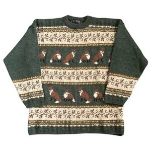 Vintage Acorn Pure New Wool Sweater Fox Pattern Made In Great Britain Sz: L